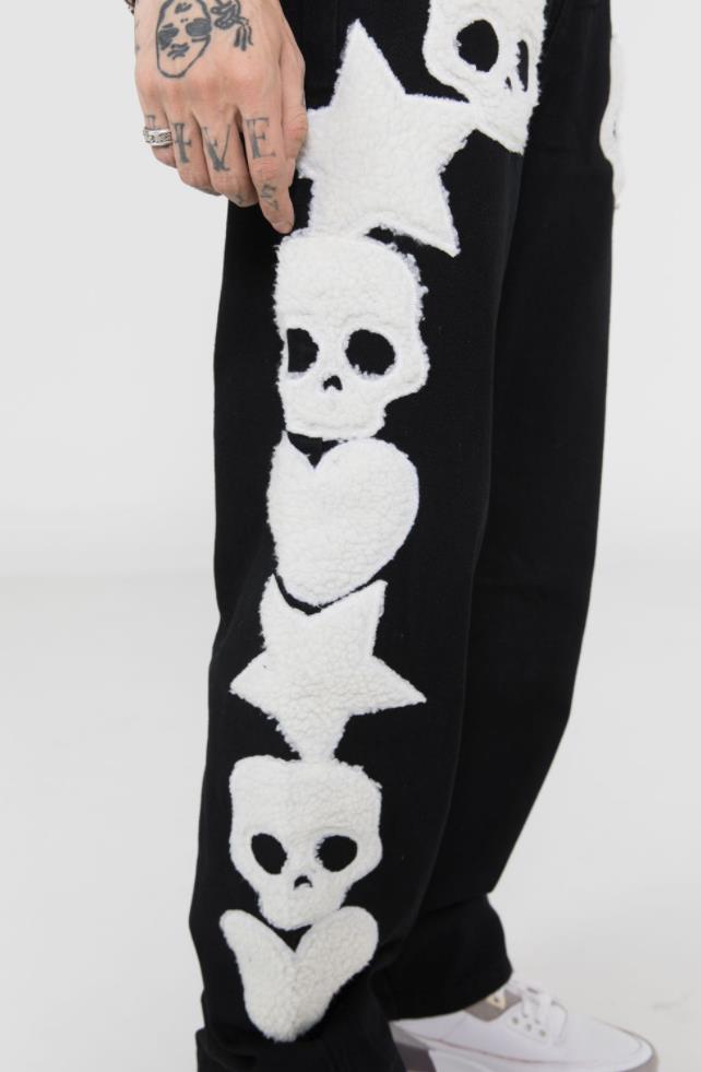 Men's Jeans Vintage Pocket Skull Embroidery Straight Cargo Pants Men And Women Oversize Jeans Trousers Harajuku Streetwear Denim Pants 230111