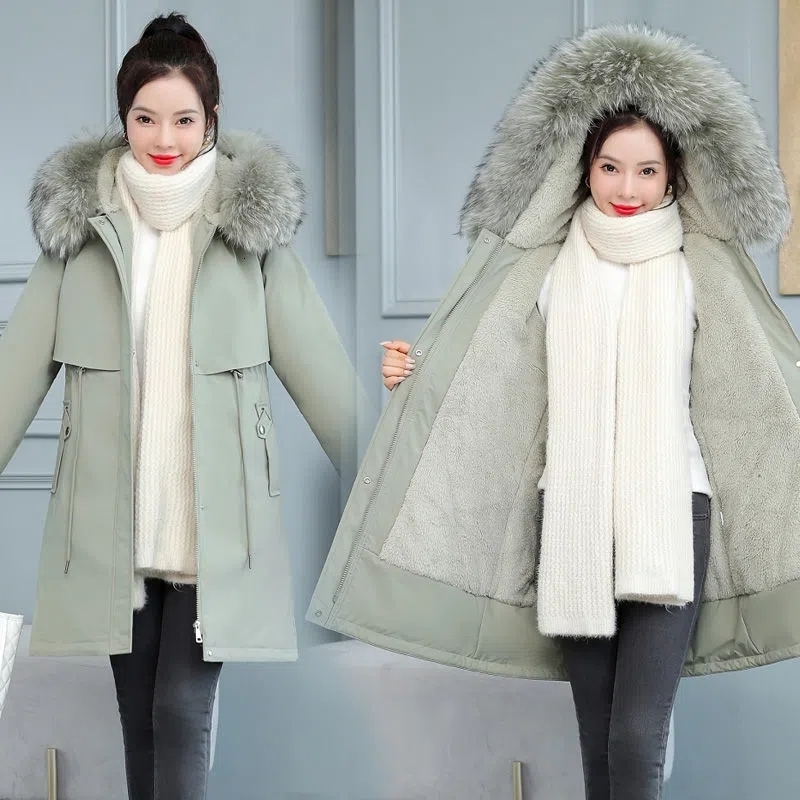 Women's Down Parkas Women Winter Jacket 8XL Slim Long Coat Casual Big fur collar Wool Liner Hooded Outwear Cotton Warm Coats Female 230111Z