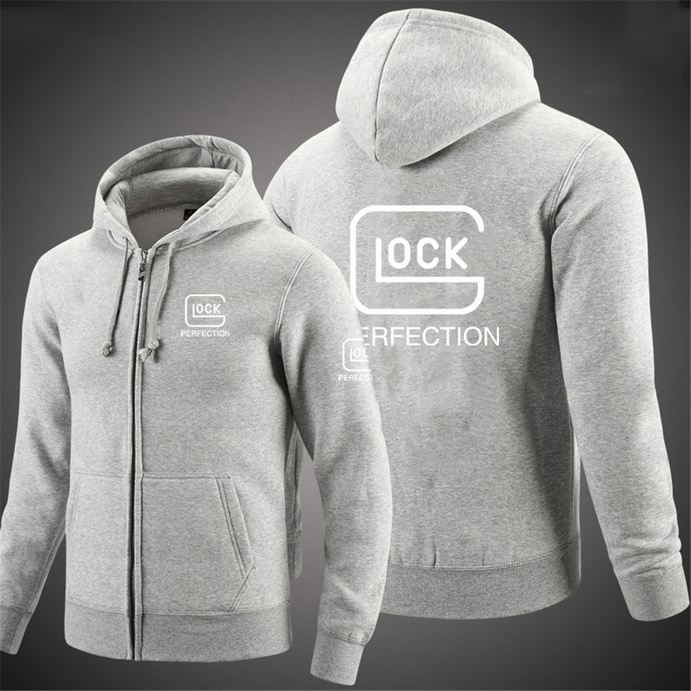 Men's Hoodies Sweatshirts Glock Perfection Shooting Hooded Long Sleeve Men Jacket Drawstring Zipper Closure Solid Color Casual Sweatshirt Clothin