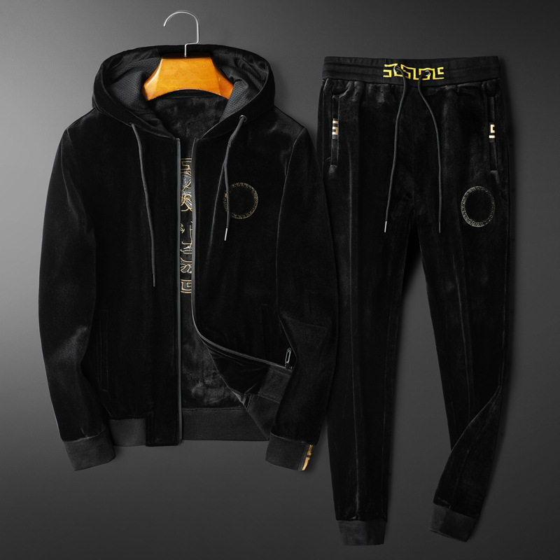 Casual Men's Tracksuit thickened gold velvet casual sports suit large size two-piece mens wear, Black
Casual Men's Tracksuit thickened gold velvet casual sports suit large size two-piece mens wear, Black