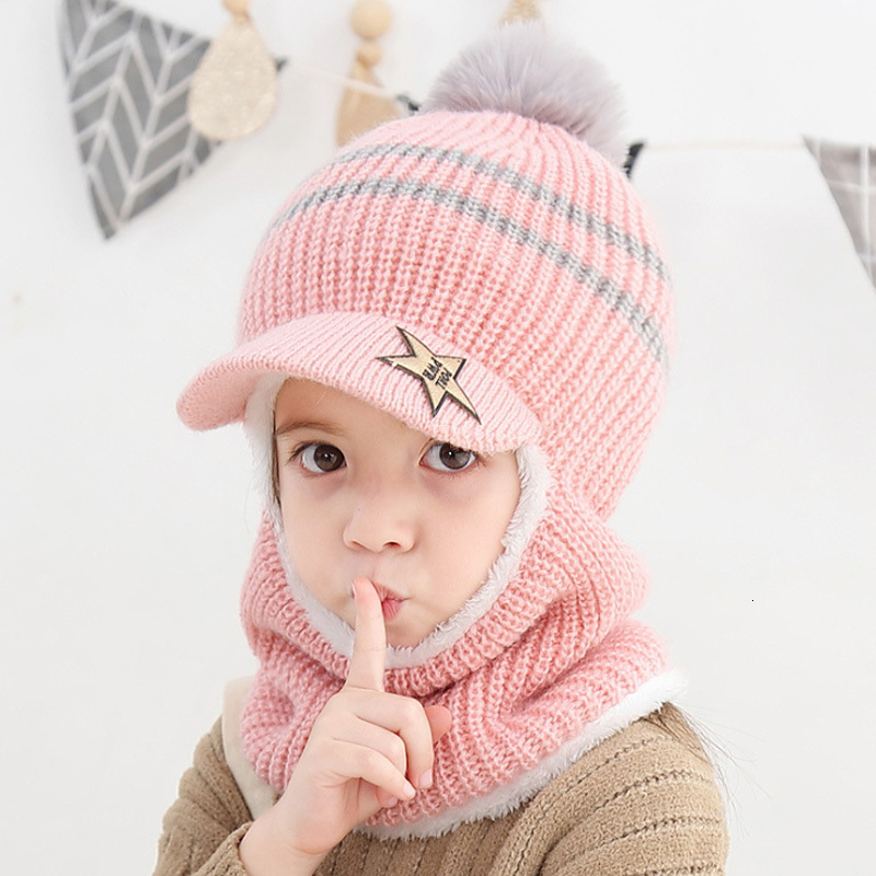 Caps Hats Winter Baby Hat Scarf Boy Girl Joint Cap for Toddler Kids Child Warm Pompom Fashion Star Beanie Knitted Neck Warmer 2-5 Years 230111