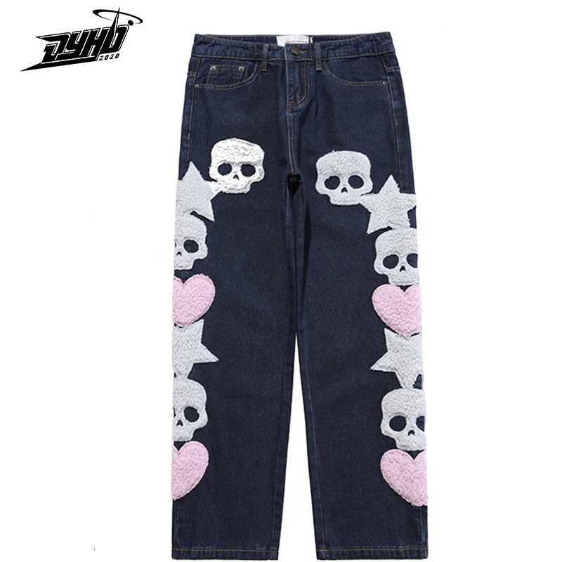 Men's Jeans Vintage Pocket Skull Embroidery Straight Cargo Pants Men And Women Oversize Jeans Trousers Harajuku Streetwear Denim Pants 230111