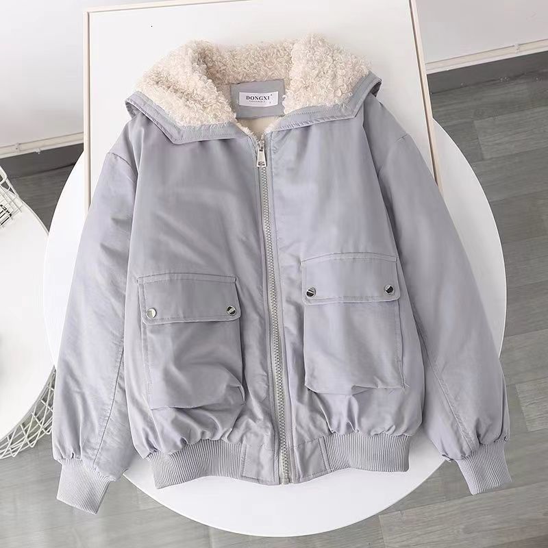 Women's Down Parkas QNPQYX Autumn Winter Thick Warm Plush Jacket Women Lamb Wool Turndown Collar Fleece Coat Pink Sweet Loose Parka Woman 230111Z