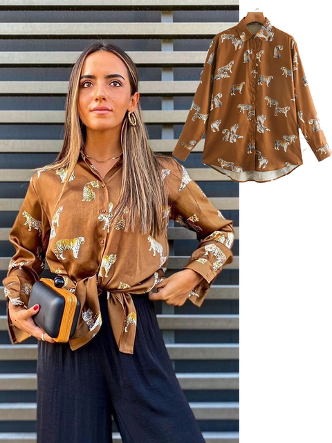 Women's Blouses Shirts women satin blouse long sleeve zebra print shirts vintage office ladies tops femme chandails fashion blusa de mujer Chanda