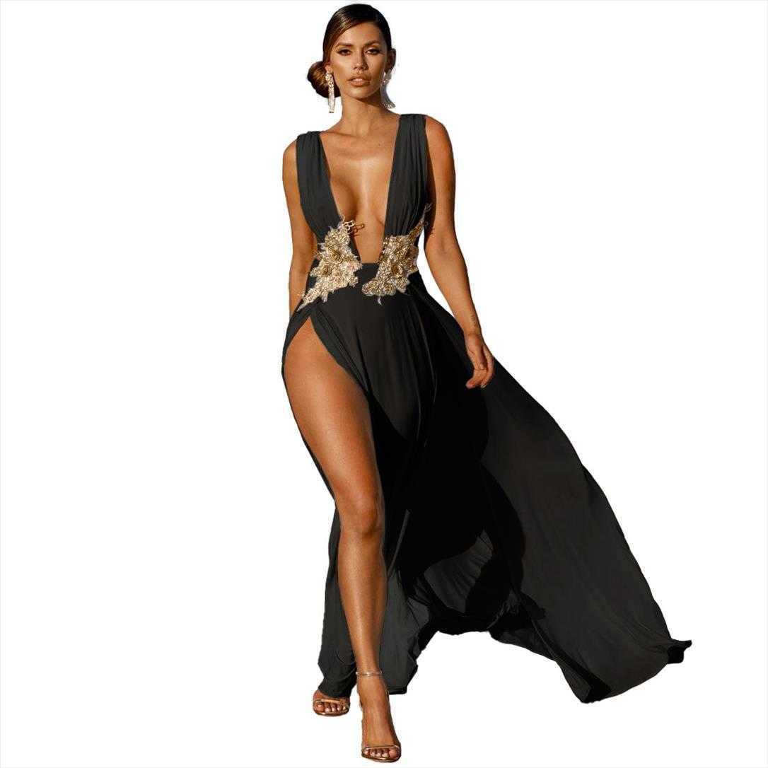 Womens Dress Sexy Fashion Wedding Evening Deep V High Slit Part Large Swing Mop