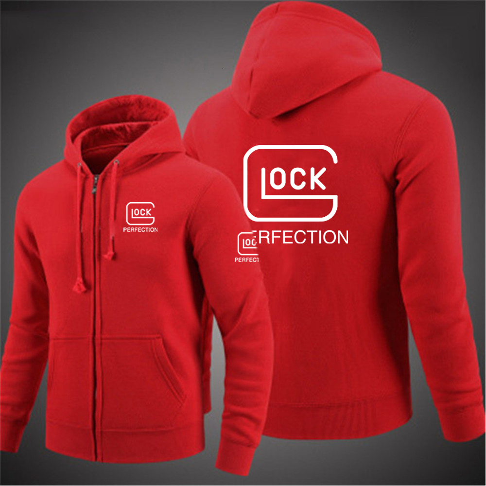 Men's Hoodies Sweatshirts Glock Perfection Shooting Hooded Long Sleeve Men Jacket Drawstring Zipper Closure Solid Color Casual Sweatshirt Clothin