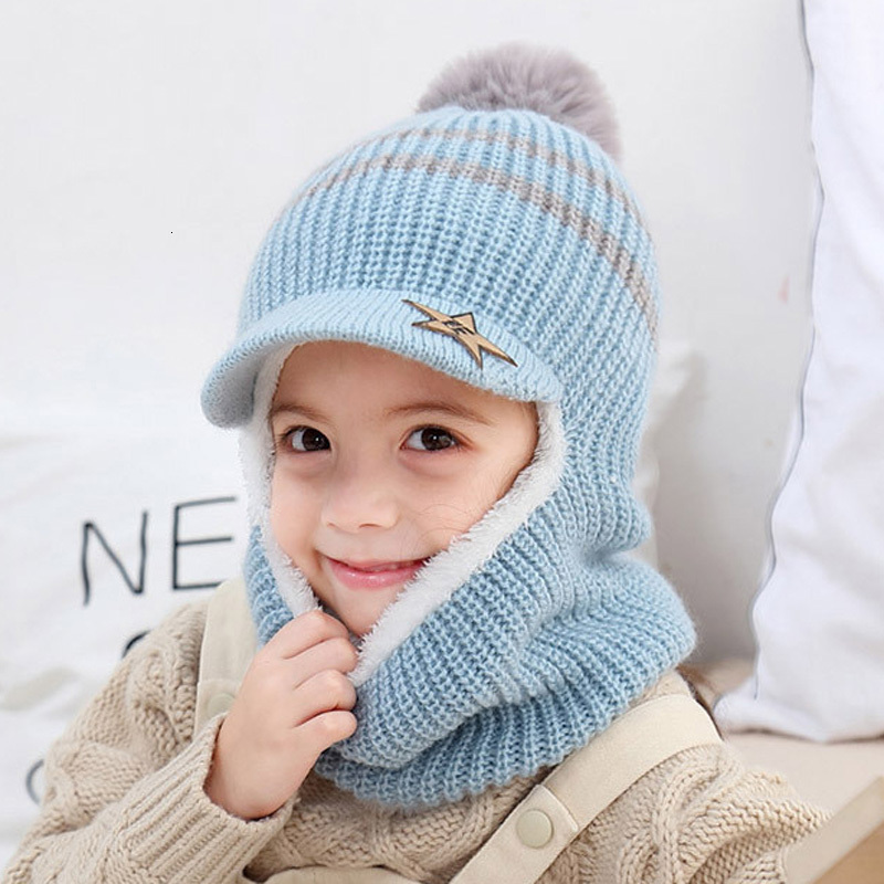 Caps Hats Winter Baby Hat Scarf Boy Girl Joint Cap for Toddler Kids Child Warm Pompom Fashion Star Beanie Knitted Neck Warmer 2-5 Years 230111