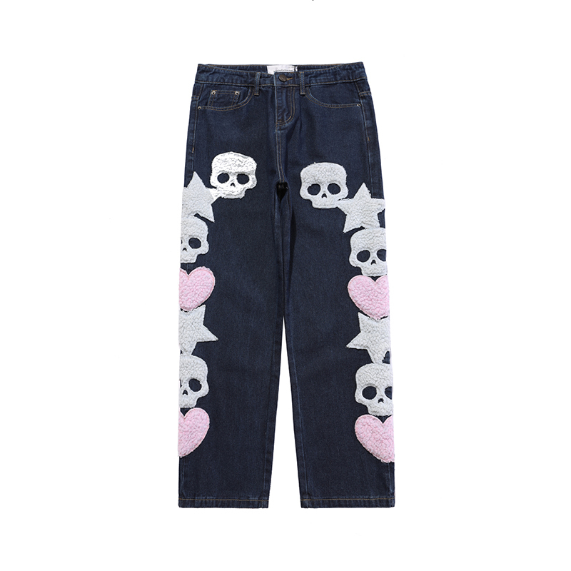 Men's Jeans Skull and Five Stars Towel Embroidery Ripped Jeans Mens Pants Harajuku Vibe Style Streetwear Oversize Casual Denim Trousers 230111