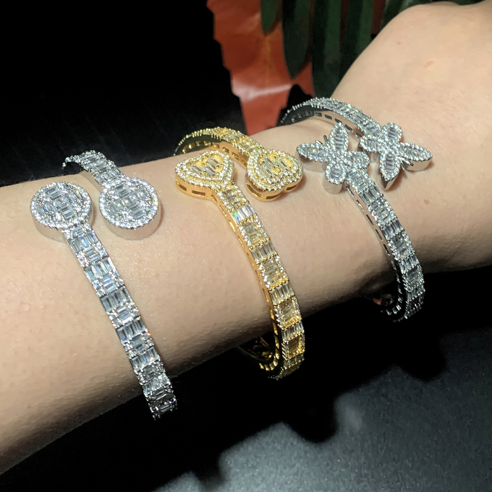 Iced Out Butterfly Bracelet - Bg Cubic Zirconia Charm Heart Bangle for Women Men