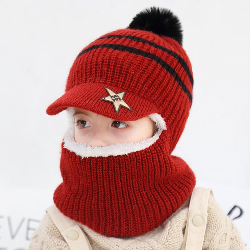 Caps Hats Winter Baby Hat Scarf Boy Girl Joint Cap for Toddler Kids Child Warm Pompom Fashion Star Beanie Knitted Neck Warmer 2-5 Years 230111
