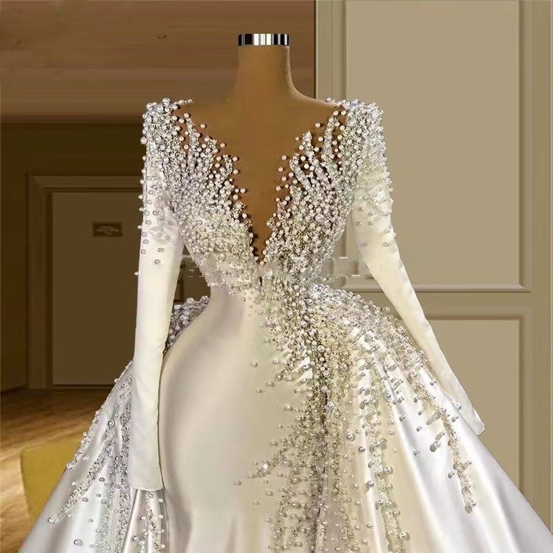 2025 Crystal Mermaid Wedding Dresses Bridal Gowns Sweep Train Long Sleeve Sparkle Rhinstone Dubai Vestidos De Novia Custom Plus Size Beaded Bride Gown