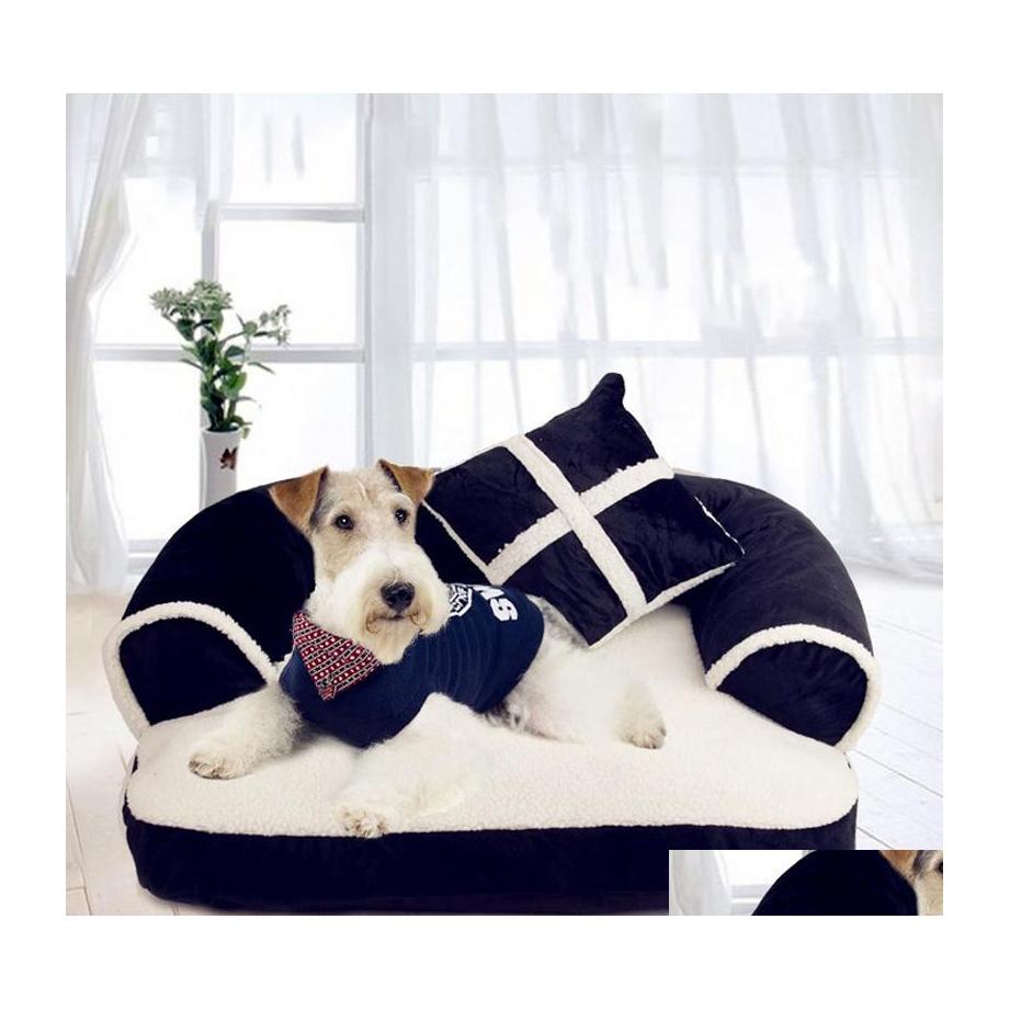 Kennels Pens Warm Small Dog Bed Pet Sofa With Pillow Detachable Wash Soft Fleece Cat House Drop Delivery Home Garden Supplie Dhxzg