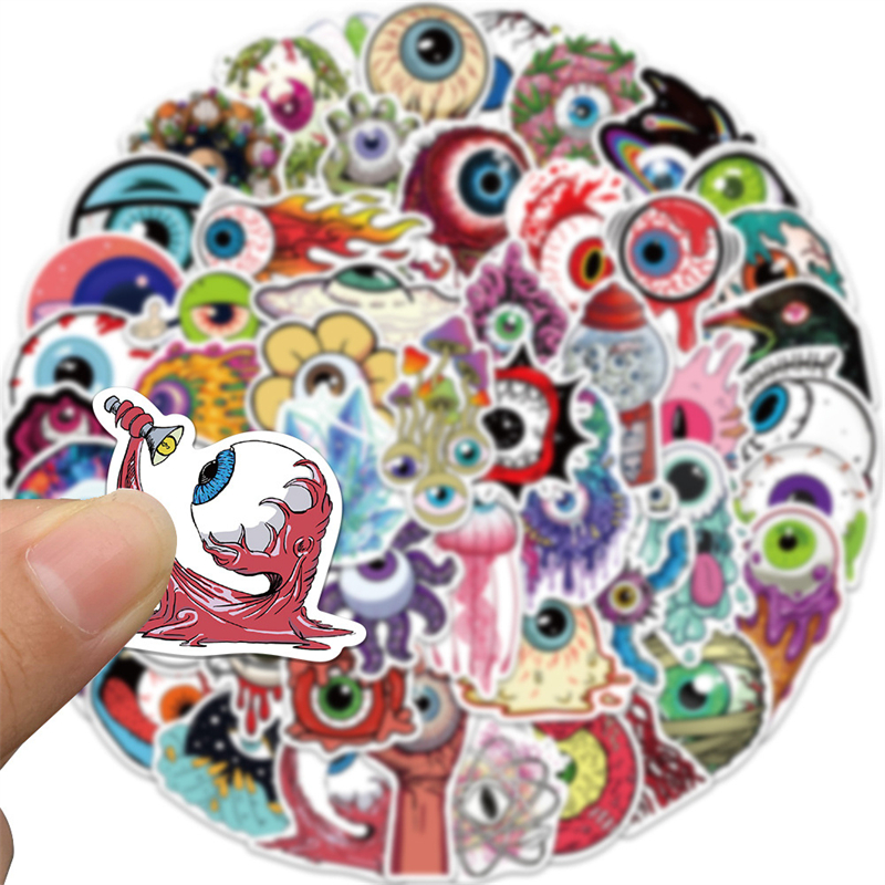 52Pcs Cool Horror Eyeball Stickers Halloween Terror Eye Pupil Graffiti Kids Toy Skateboard car Motorcycle Bicycle Sticker Decals Wholesale