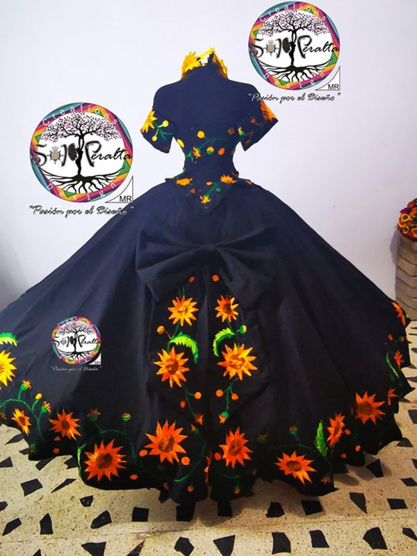 Black Mexcian Quinceanera Dresses Sunflower Embroidered Off Shoulder Bow Charro Sweet 15 Dress Sweet 16 Quince XV Prom Gowns