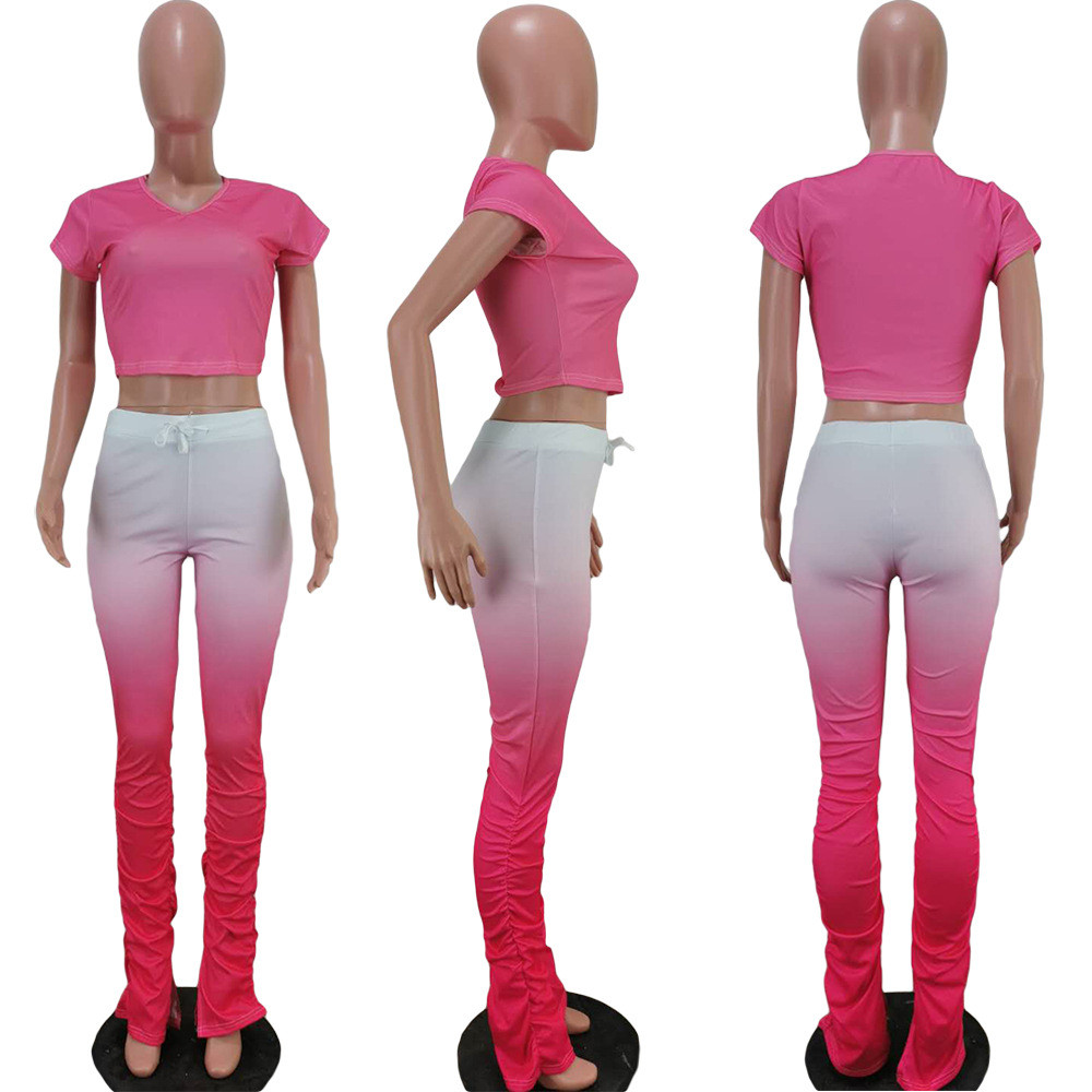 Summer Spring Women Tracksuits Short Sleeve Outfits Gradient Pullover T-shirt and Pants Two Piece Sets Outwork Sportswear Casual Sports suits Sweatsui