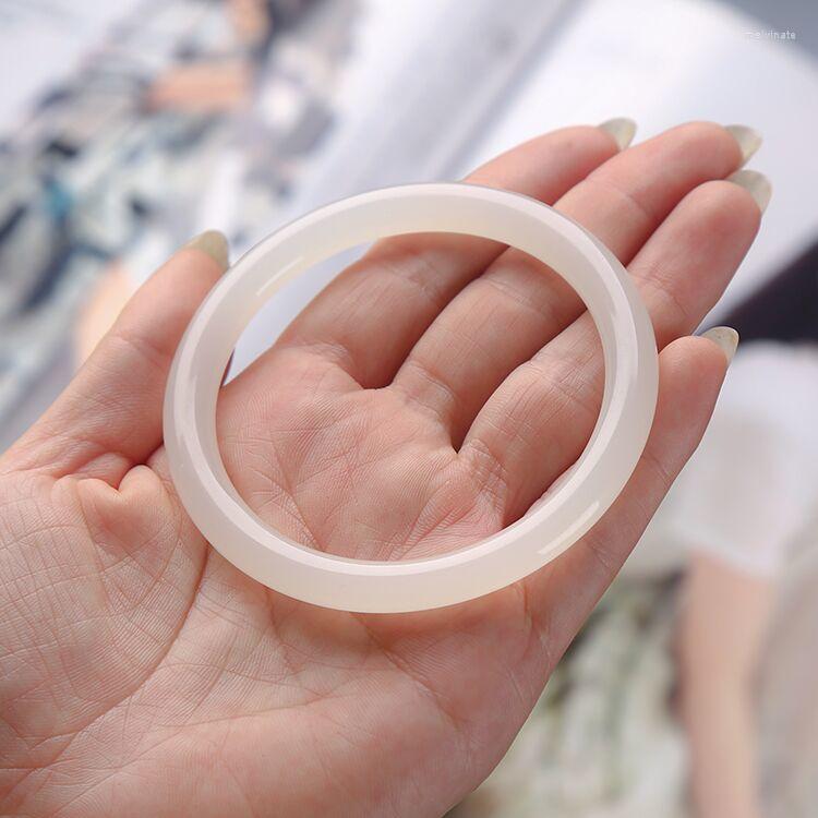 Bangle Natural Green Jade Round Women Fine Jewelry Real Chinese Hetian White Jades Nephrite Thin Jadeite Bracelet Large