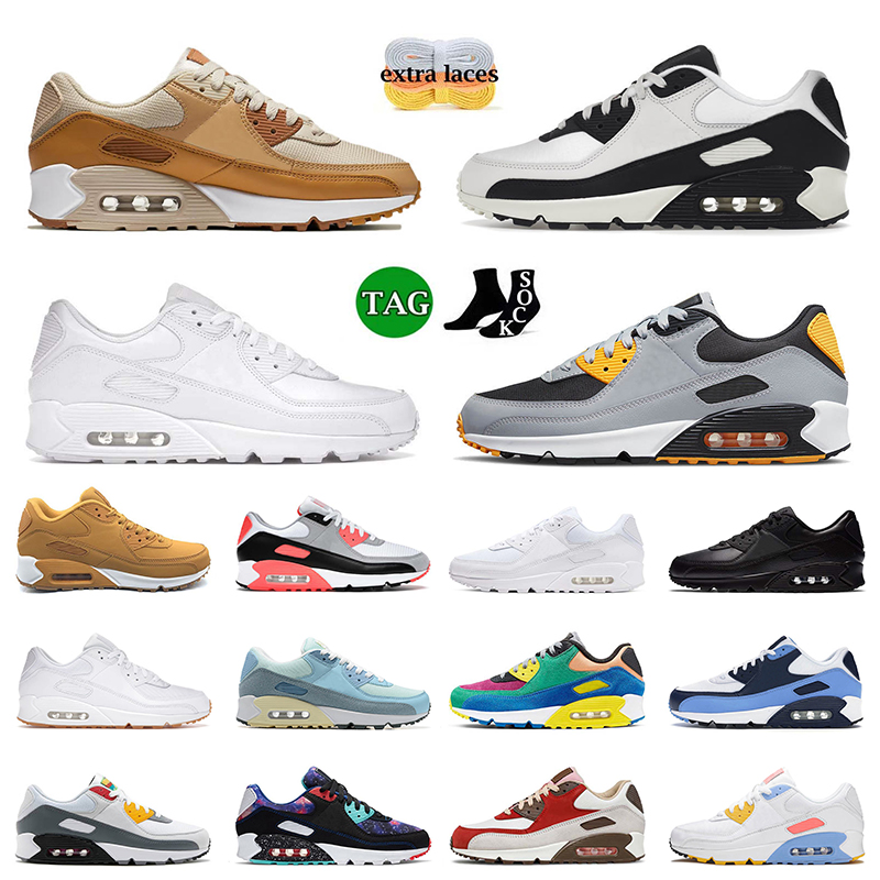 

90 OG Running Shoes Triple White Mash Leather Sneakers Size 12 Caramel Batman Phantom Coconut Milk Infrared Unc Peace Love Bacon Trainers Jogging Mens Women 36-46, A40 solar flare 36-40