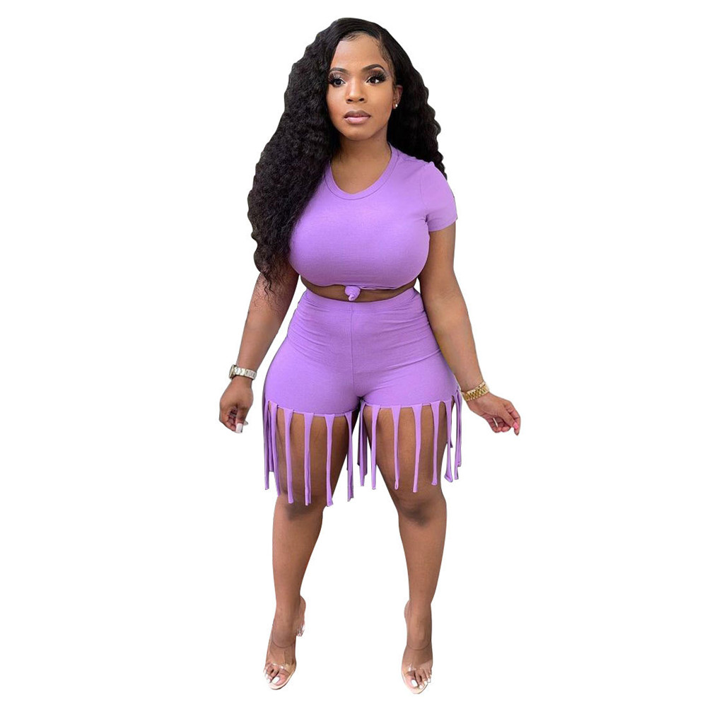 Plus size 3XL 4XL Summer Women Tracksuits Short Sleeve Outfits Pullover T-shirt and Tassels Shorts Two Piece Sets Outwork Sportswear Casual Sports sui