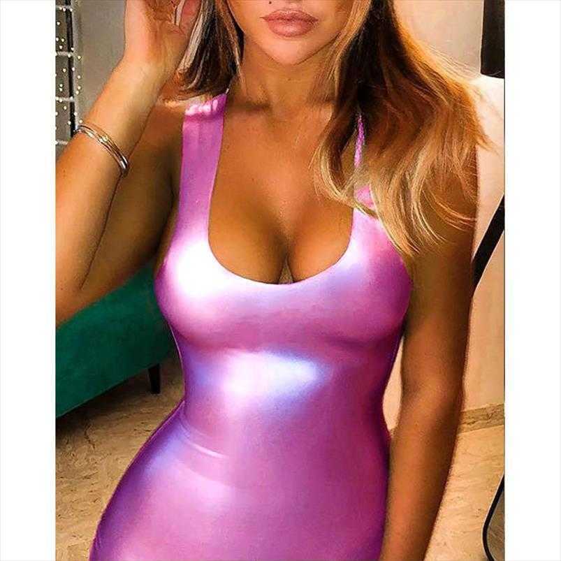 Spring And Autumn Dresses Womens Clothing Tight Sleeveless Sexy Pu Patent