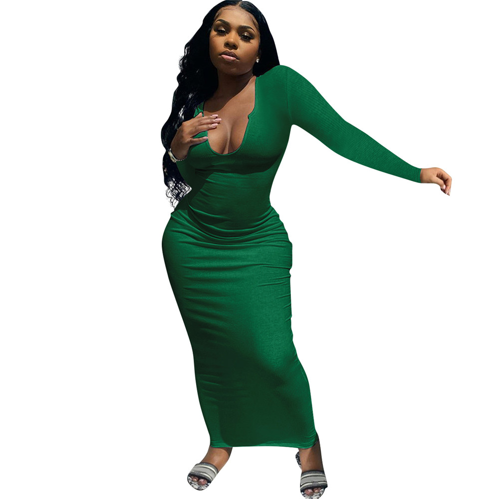 Fall Winter Dresses Women Long Sleeve Bodycon Dress Plus Size 2XL Skinny Deep V neck Long Style Dress Night Club Party Wear Fashion Streetwear Bulk It