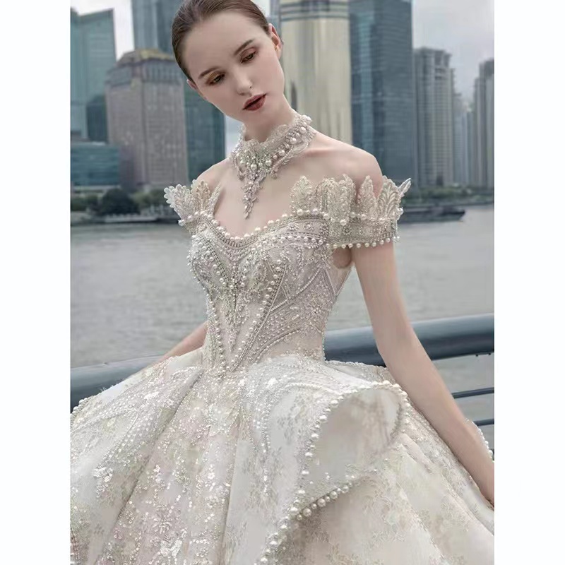 Arabic Vintage A Line Wedding Dresses Crystals Sheer Long Sleeve Lace Beaded Ball Gown Vestido De Novia Bridal Dress Wed Disigner Gowns 403