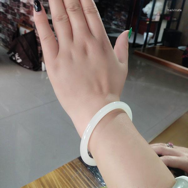 Bangle Natural Green Jade Round Women Fine Jewelry Real Chinese Hetian White Jades Nephrite Thin Jadeite Bracelet Large