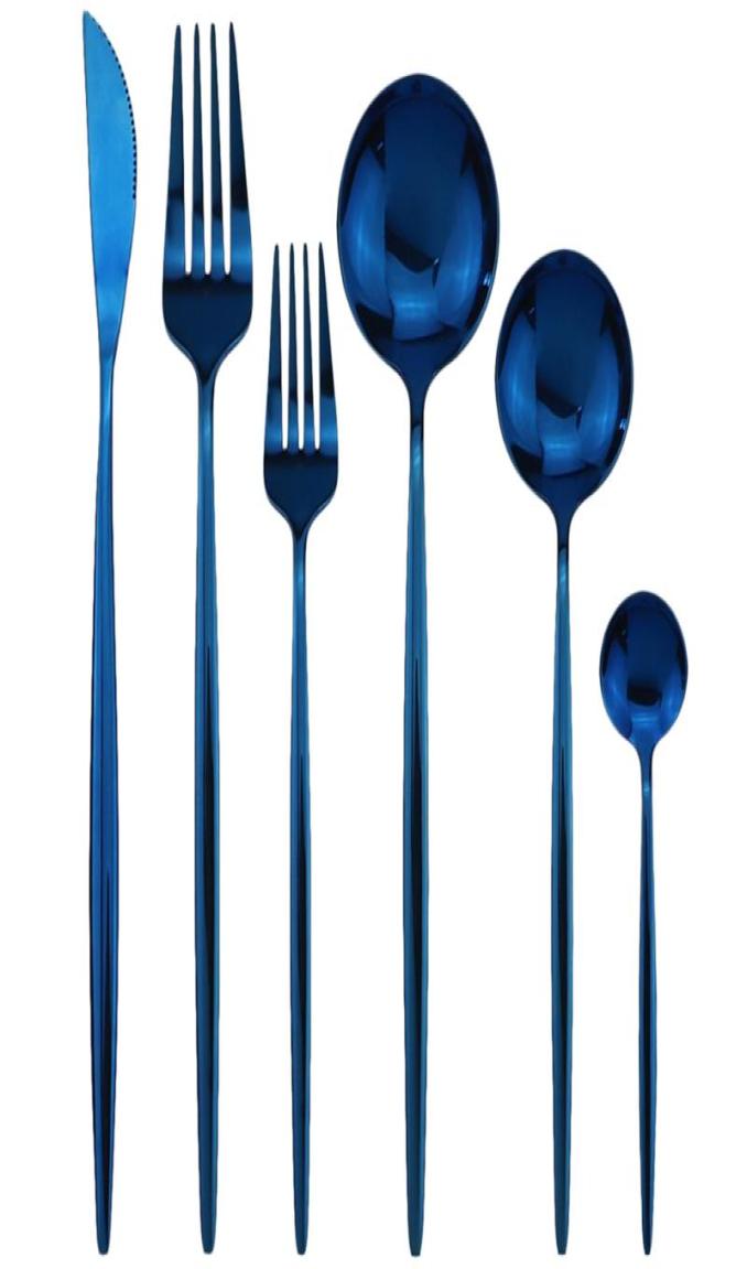 Flatware Sets 4set Blue Set 1810 Stainless Steel Cutlery Rainbow Tableware Dishwasher Safe Knife Fork Dessert Spoon TeaspoonFlatw