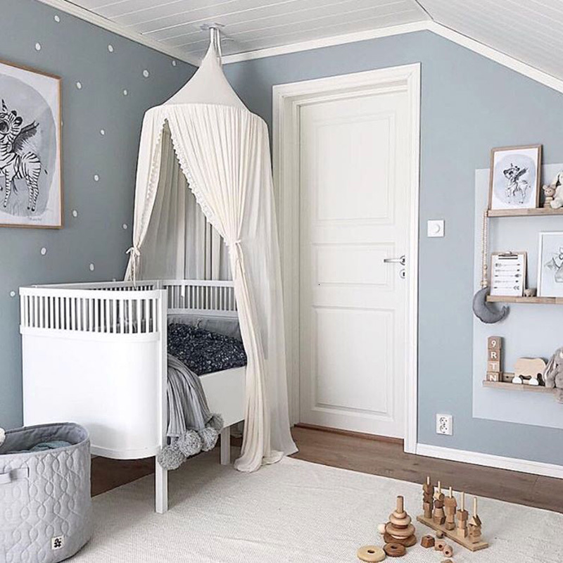 Toy Tents Round Pink/White/Gray Bed Canopy for Girl Baby Crib Bed Curtain with Lace Kids Play Tent House Dome Hanging Children Room Dossel 230111