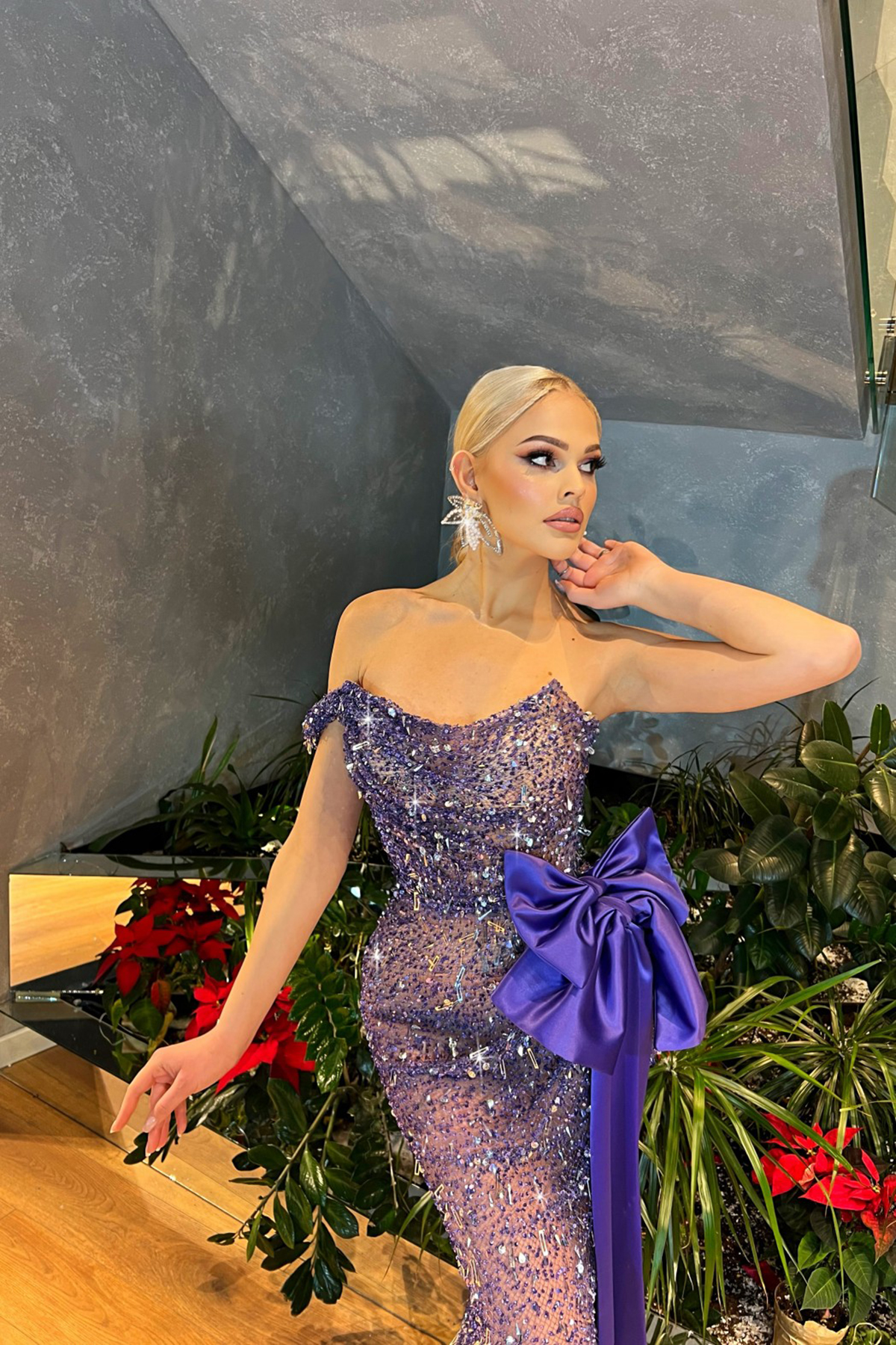 Princess Off Shoulder Prom Dresses Sequined Crystals Party Dresses Mermaid Bow Shiny Custom Made Evening Dress