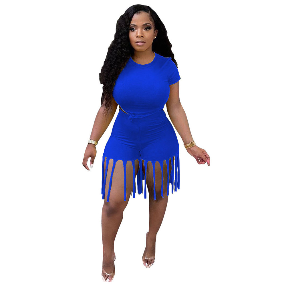 Plus size 3XL 4XL Summer Women Tracksuits Short Sleeve Outfits Pullover T-shirt and Tassels Shorts Two Piece Sets Outwork Sportswear Casual Sports sui