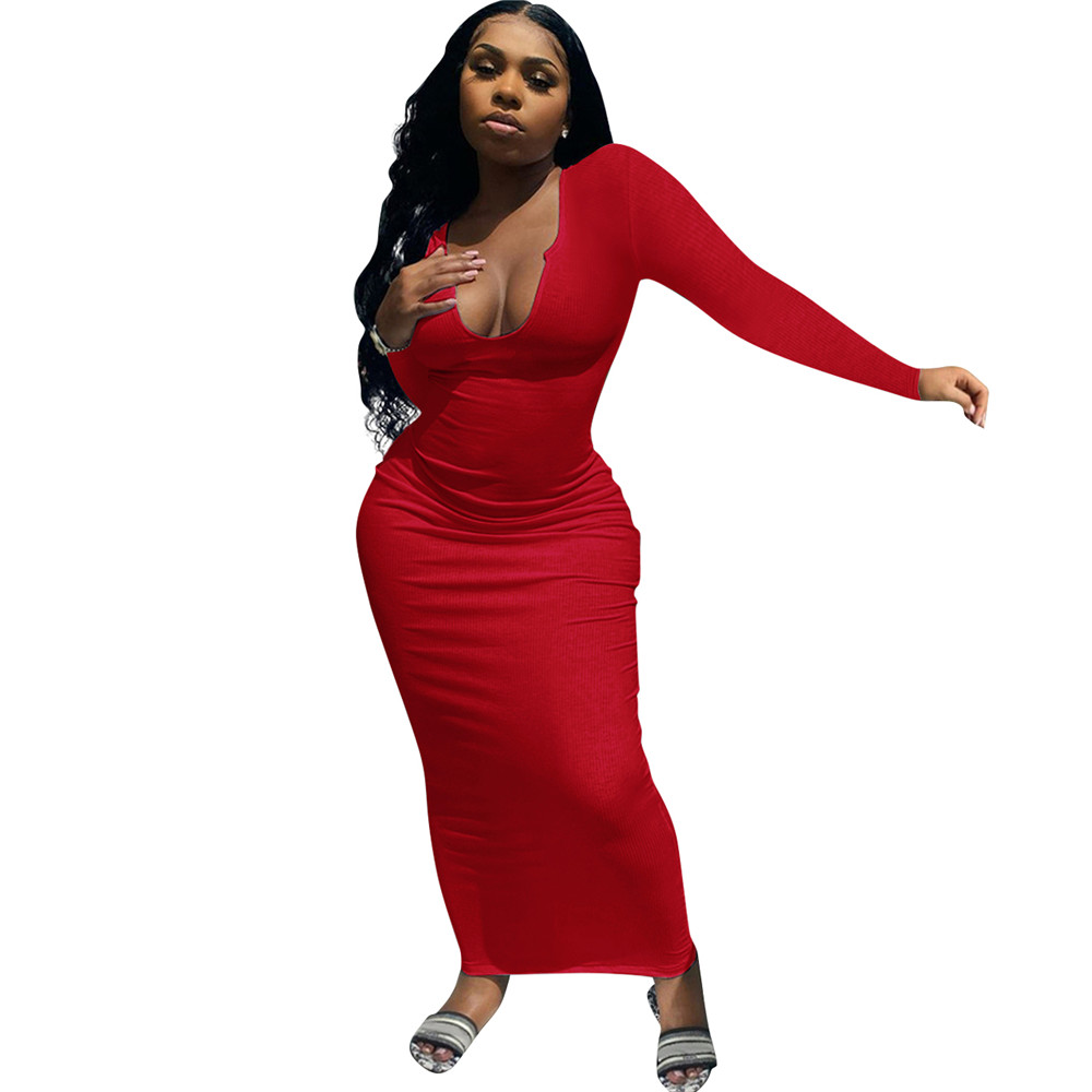 Fall Winter Dresses Women Long Sleeve Bodycon Dress Plus Size 2XL Skinny Deep V neck Long Style Dress Night Club Party Wear Fashion Streetwear Bulk It