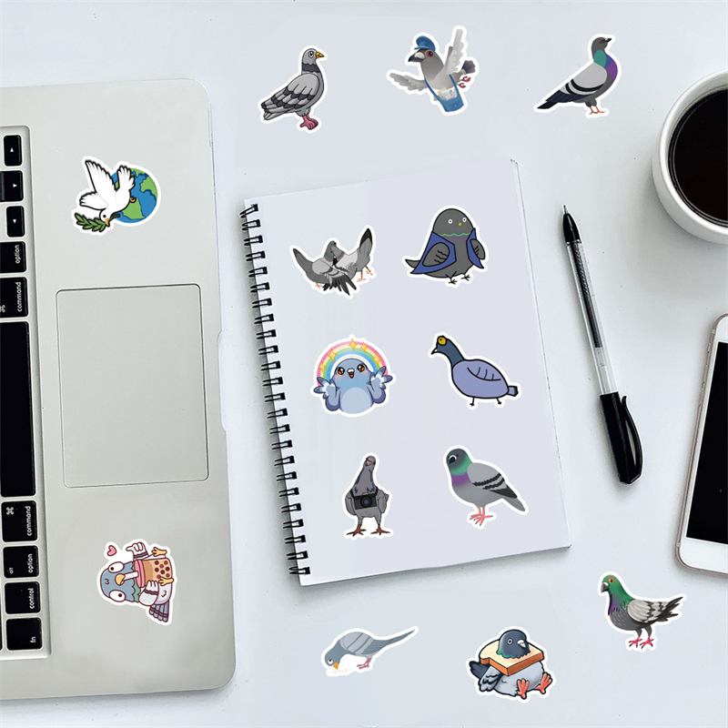 60Pcs Funny Cartoon Cute Pigeon Stickers Columba Dove Bird Graffiti Stickers for DIY Luggage Laptop Skateboard Motorcycle Bicycle Stickers