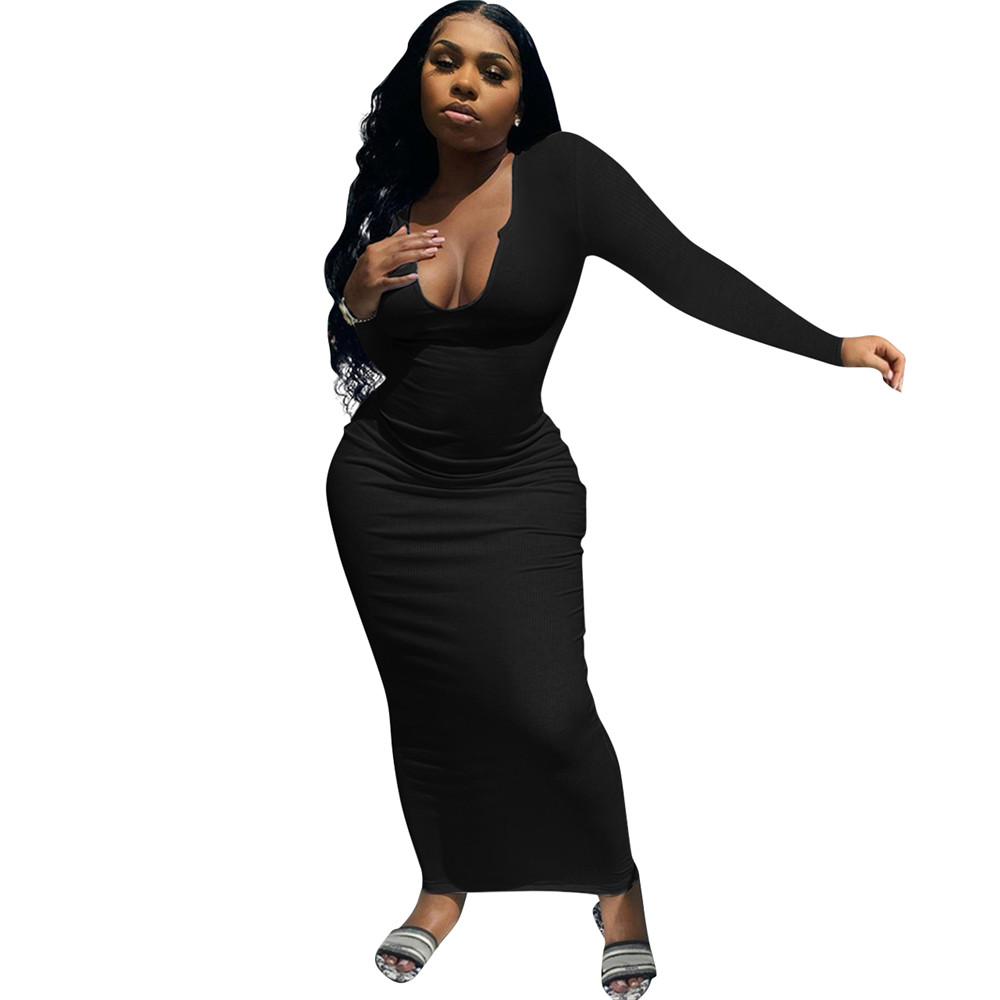 Fall Winter Dresses Women Long Sleeve Bodycon Dress Plus Size 2XL Skinny Deep V neck Long Style Dress Night Club Party Wear Fashion Streetwear Bulk It