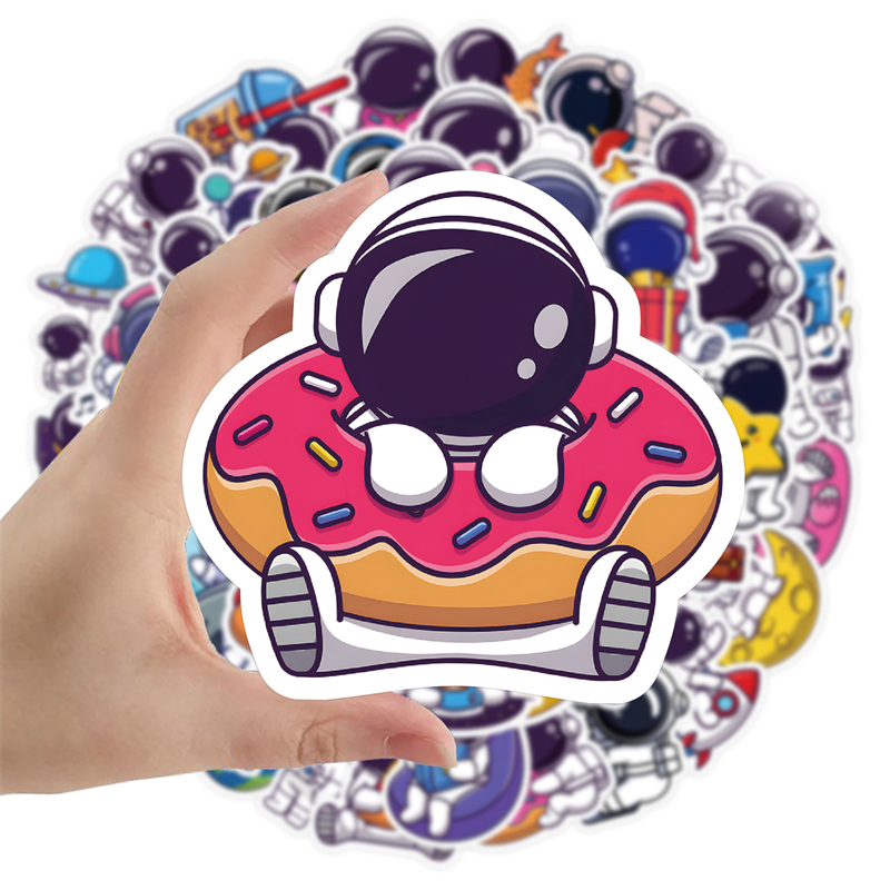 60Pcs Cute Cartoon Astronaut Sticker Moon Rocket Universe Space Man Graffiti Stickers for DIY Luggage Laptop Skateboard Motorcycle Bicycle Stickers