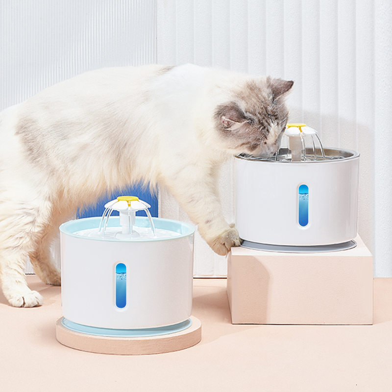 Cat Bowls Feeders Automatic Pet Water Fountain with LED Lighting 5 Pack Filters 2.4L USB Dispenser Super Mute Drinker Feeder 230111