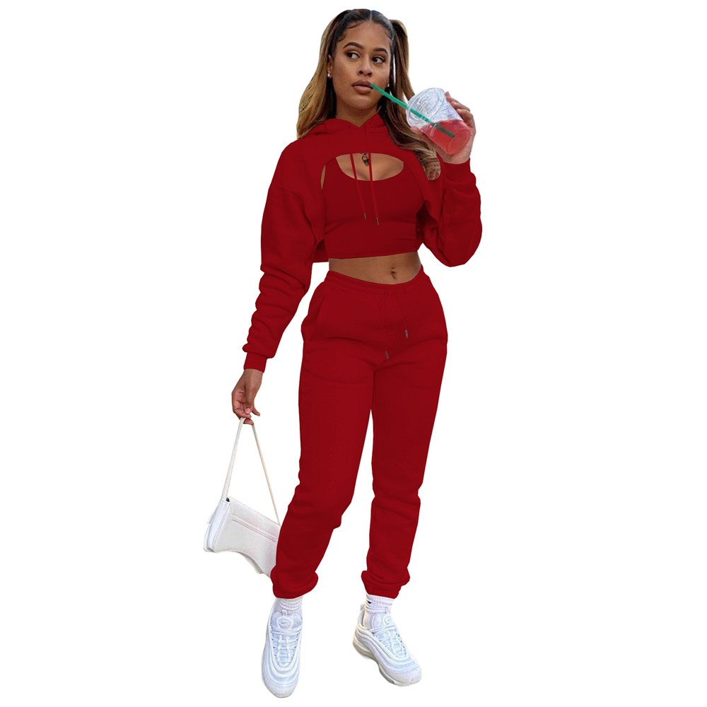 Fall Winter Tracksuits Fleece 3 Pieces Sets Women Long Sleeve Sweatsuits Casual Hooded Hoodie Vest and Pants Matching Set Casual Sports Suits Solid Sp