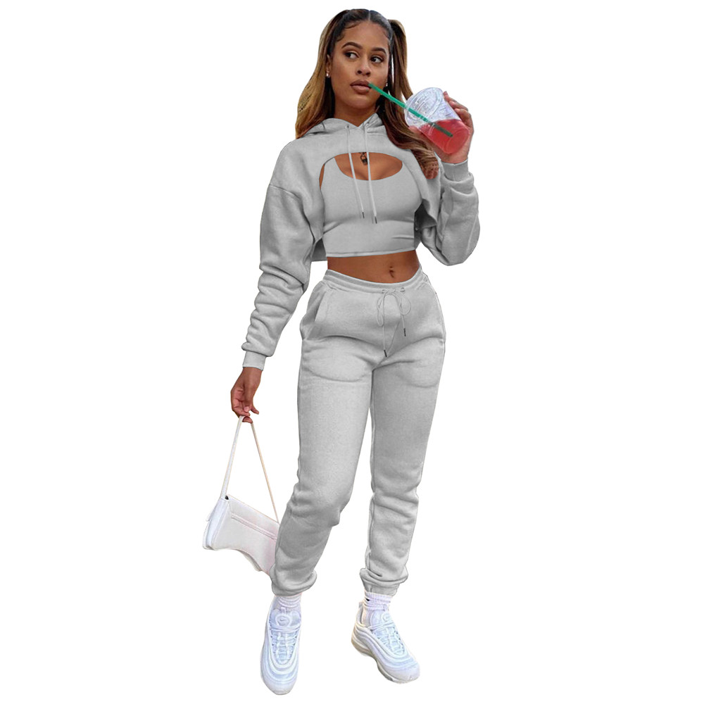 Fall Winter Tracksuits Fleece 3 Pieces Sets Women Long Sleeve Sweatsuits Casual Hooded Hoodie Vest and Pants Matching Set Casual Sports Suits Solid Sp