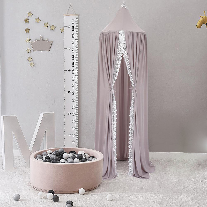 Toy Tents Round Pink/White/Gray Bed Canopy for Girl Baby Crib Bed Curtain with Lace Kids Play Tent House Dome Hanging Children Room Dossel 230111