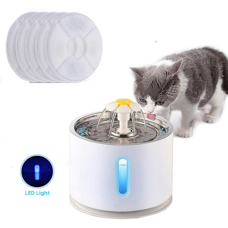 Cat Bowls Feeders Automatic Pet Water Fountain with LED Lighting 5 Pack Filters 2.4L USB Dispenser Super Mute Drinker Feeder 230111