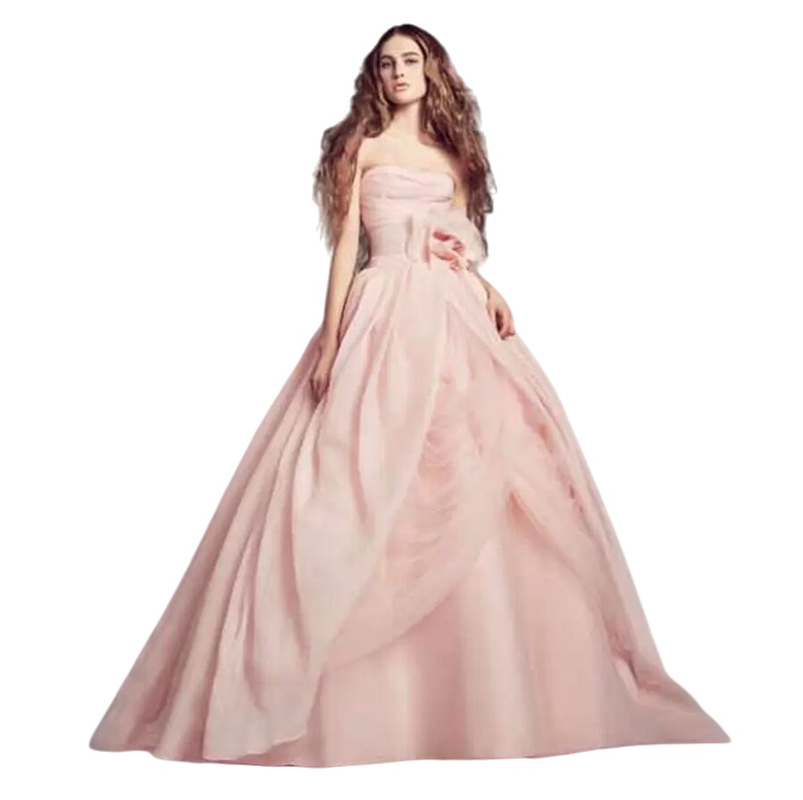 Pink Organza a-line Wedding Dresses Strapless Ball Gowns Ruched Draped Bodice with 3D Flower Custom Made princess Bridal Gowns