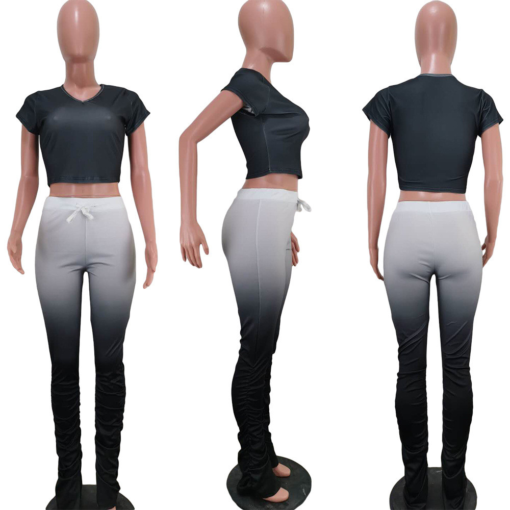 Summer Spring Women Tracksuits Short Sleeve Outfits Gradient Pullover T-shirt and Pants Two Piece Sets Outwork Sportswear Casual Sports suits Sweatsui