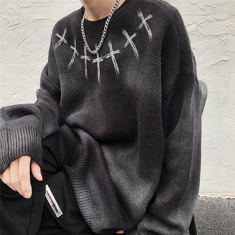 Womens Sweaters Deeptown Gothic Tie Dye Sweater Women Hip-hop Cross Print Oversize Pullover Harajuku Long Sleeve Patchwork Knitted Jumper F