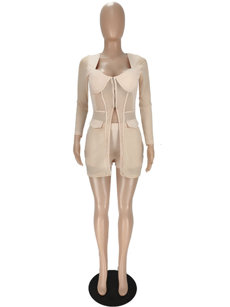 Women s Two Piece Pants hirigin Sheer Mesh Corset Zip Up Jacket Top and Shorts 2 Set Sexy Party Club Outfit Streetwear 230111