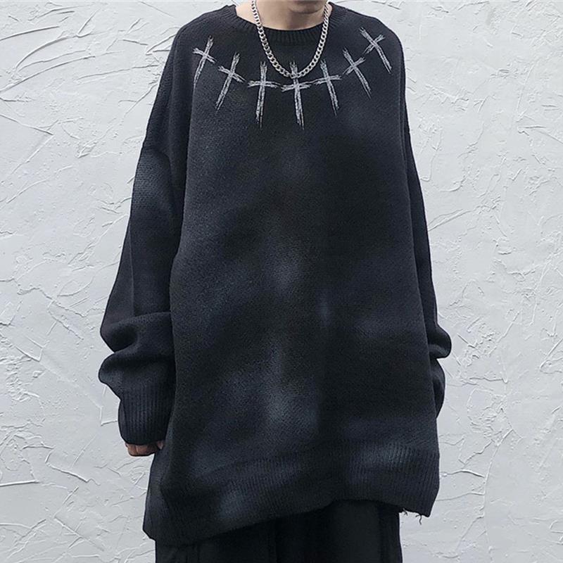 Womens Sweaters Deeptown Gothic Tie Dye Sweater Women Hip-hop Cross Print Oversize Pullover Harajuku Long Sleeve Patchwork Knitted Jumper F