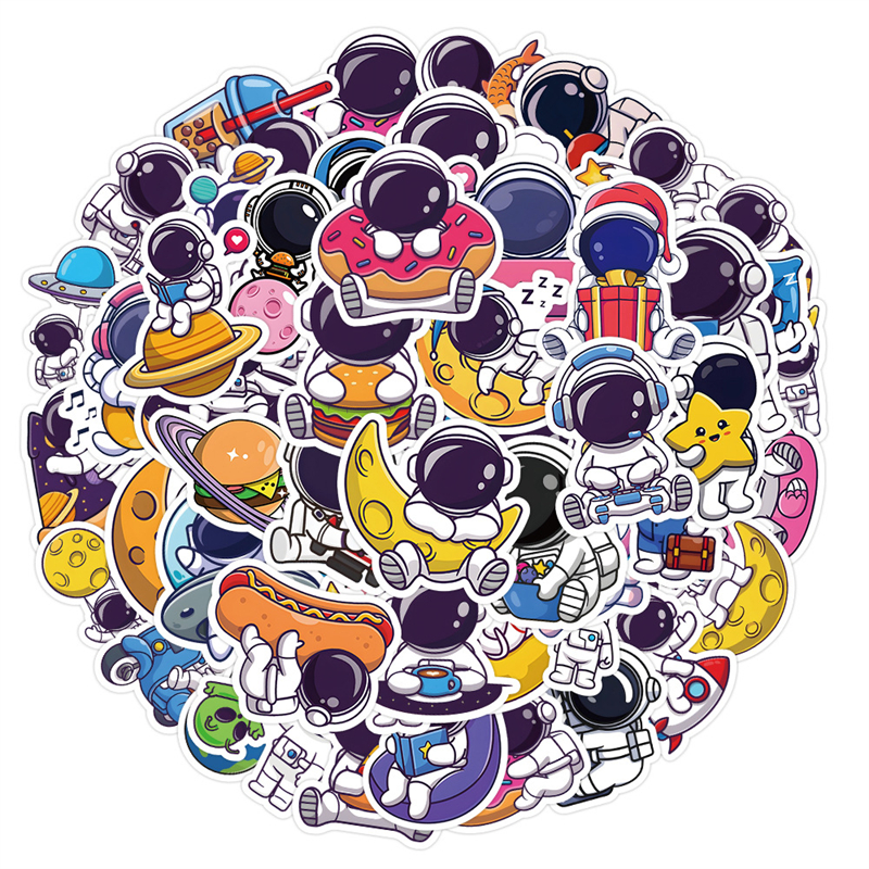 60Pcs Cute Cartoon Astronaut Sticker Moon Rocket Universe Space Man Graffiti Stickers for DIY Luggage Laptop Skateboard Motorcycle Bicycle Stickers
