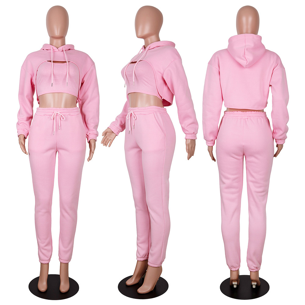 Fall Winter Tracksuits Fleece 3 Pieces Sets Women Long Sleeve Sweatsuits Casual Hooded Hoodie Vest and Pants Matching Set Casual Sports Suits Solid Sp