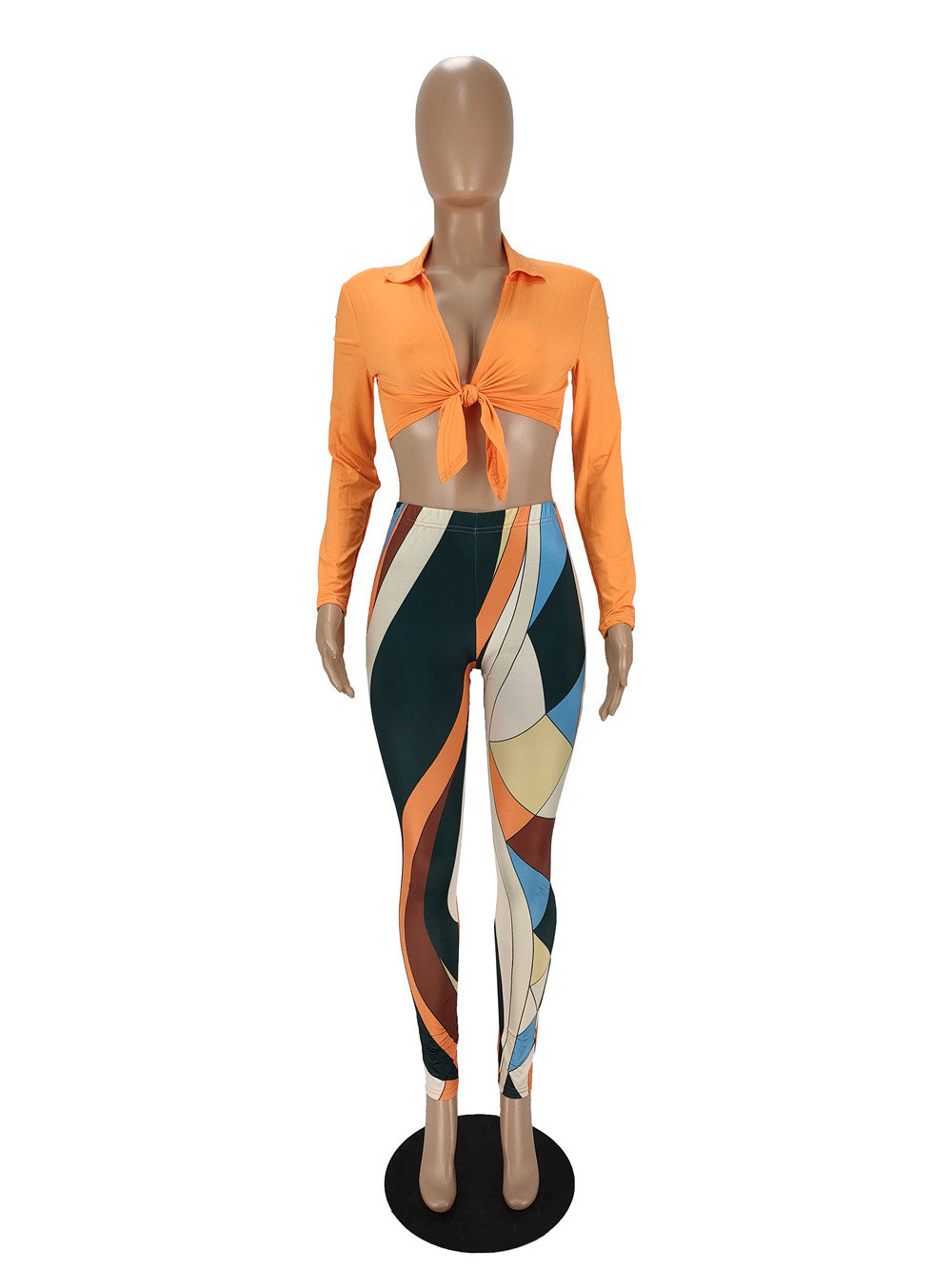 Fall Winter Women Tracksuits Two Piece Set Autumn Outfits Long Sleeve Bandage Crop Tops and Print Pants Mathing Casual Sportswear Night Club Party Wea