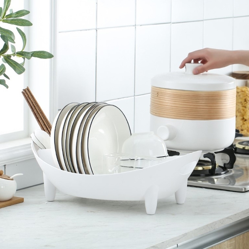 Dish Racks Drying Rack Oval Shaped Drainer with Utensil Holder Plate Bowl Cutlery Storage Container Vegetable Basket 230111