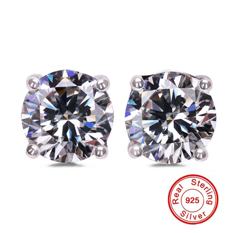 Big Stone Four Claws 5-8mm Round Created Moissanite Earrings for Women Men female Real 925 Silver Stud Earrings