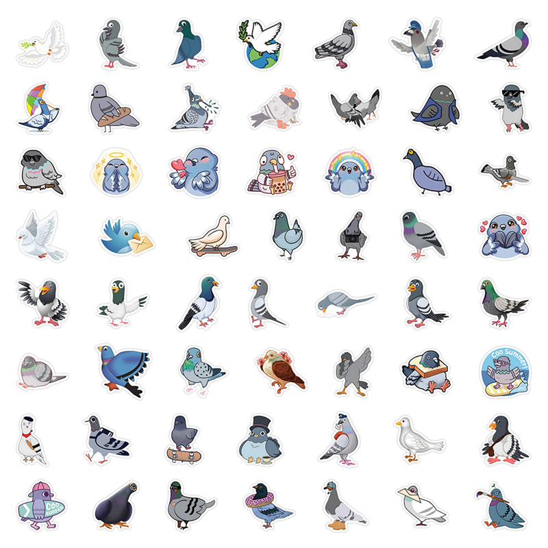 60Pcs Funny Cartoon Cute Pigeon Stickers Columba Dove Bird Graffiti Stickers for DIY Luggage Laptop Skateboard Motorcycle Bicycle Stickers
